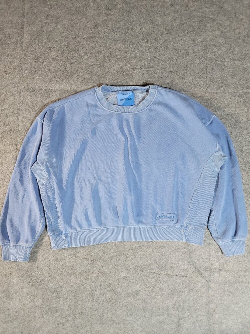 Pantone x Forever 21 Light Baby Blue Boxy Cropped Oversized Crewneck Sweatshirt